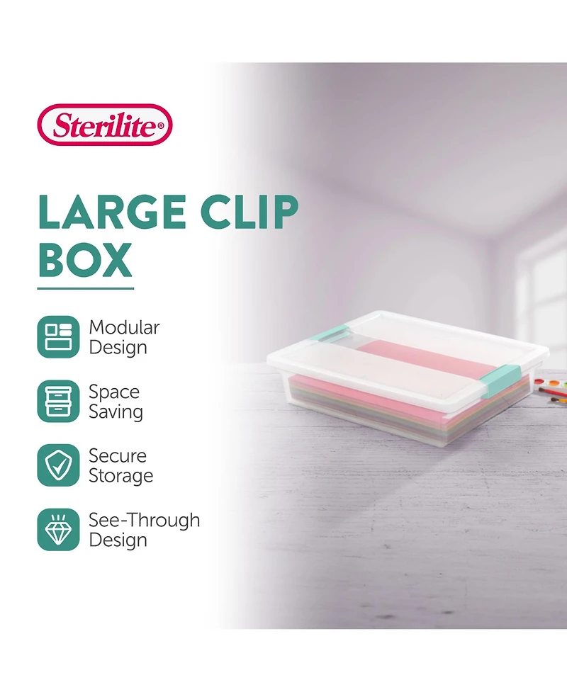 Sterilite 5.7 Qt. Large Plastic Stackable Storage Bin w/ Clear Latch Lid, 6 Pack