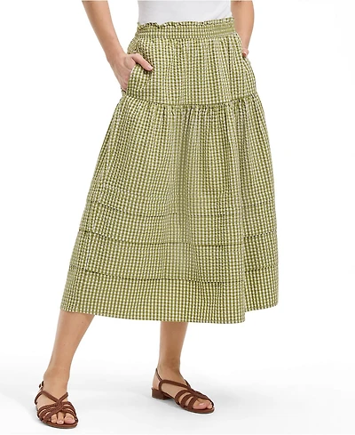 Lands' End Women's Seersucker Pull On Midi Skirt