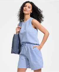 Lands' End Women's Seersucker High Rise Pull On 7" Shorts