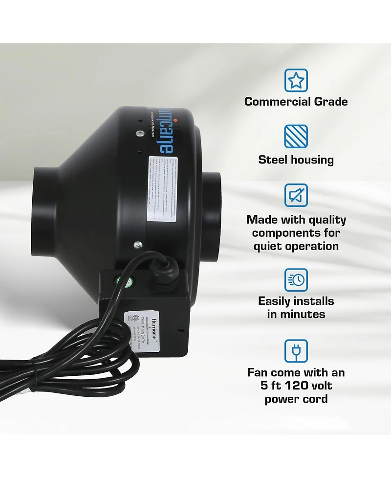 Hurricane Commercial Grade Inline Wall Mount Fan For Hvac and Ventilation Uses