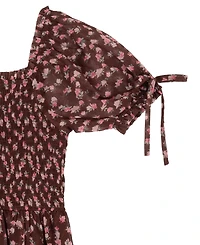 Rare Editions Girls' 7-16 Vest and Printed Puff Sleeves Smocked Dress, 2-Piece Set