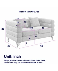 Streamdale Furniture 60" Oversized 2-Seater Teddy Fabric Sectional Sofa with 2 Pillows