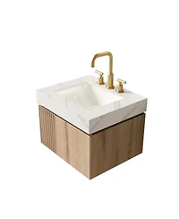 Sillysis 24 Inch Wall Mounted Bathroom Vanity with Carrara Sintered Stone Top, Ceramic Sink, Soft Close Cabinet, Pre-assembled