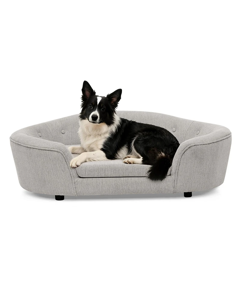 Clihome Modern Dog Bed Pet Sofa Oval Semi-Enclosed Linen Soft Couch