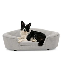 Clihome Modern Dog Bed Pet Sofa Oval Semi-Enclosed Linen Soft Couch