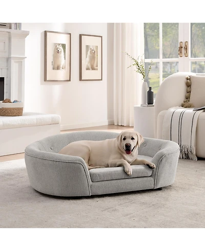 Clihome Modern Dog Bed Pet Sofa Oval Semi-Enclosed Linen Soft Couch