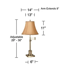 360 Lighting Traditional Swing Arm Desk Table Lamp Adjustable Height 36" Tall Antique Brass Fabric Bell Shade for Living Room Bedroom