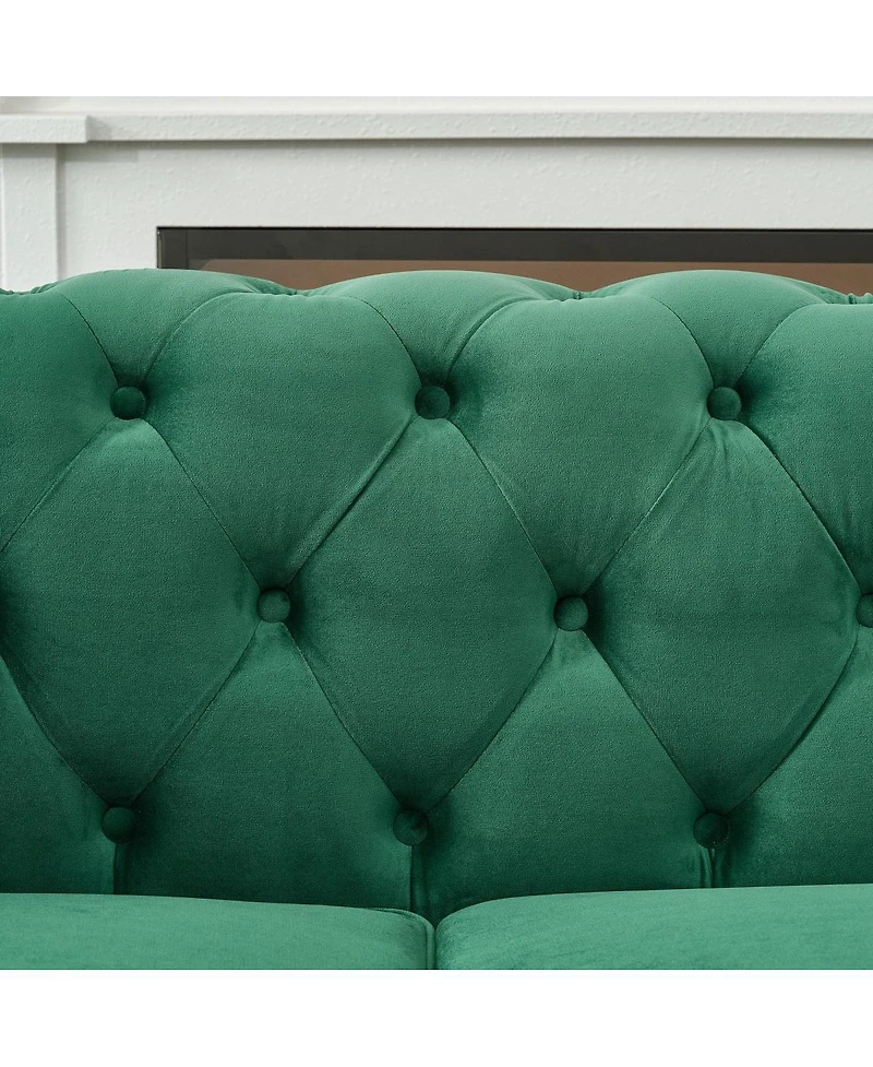 Streamdale Furniture 65" Chesterfield Velvet 2-Seater Sofa with Roll Arms and Nailhead Trim