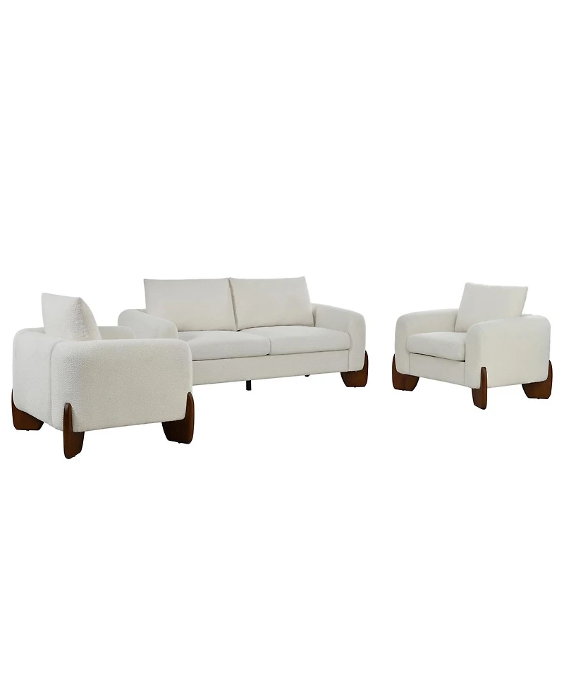 Streamdale Furniture 3-Piece Modern Boucle Sofa Set: 1 Loveseat and 2 Armchairs