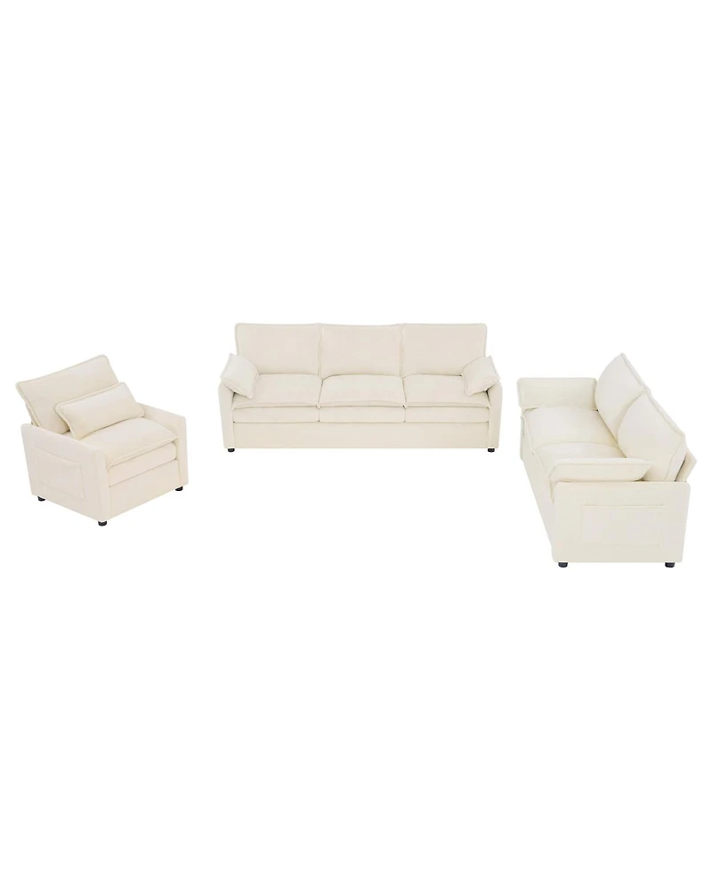Streamdale Furniture Modern Plush Upholstered Sofa with Double-Layer Cushions and Side Pockets