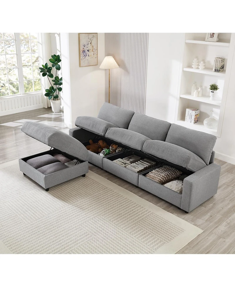 Streamdale Furniture 103.54" L-Shaped Modular Sectional Sofa with 4 Storage Ottomans