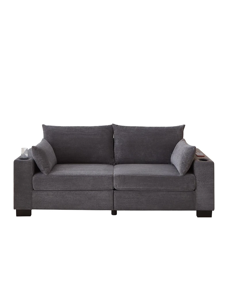 Streamdale Furniture 78" Modern Corduroy 3-Seater Sofa with Usb, Cup Holders, and Side Pocket