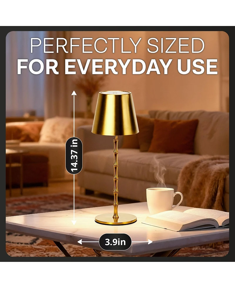 Bell + Howell Bamboo Rechargeable Touch Control Led Table Lamp Cordless Portable Dimmable Light