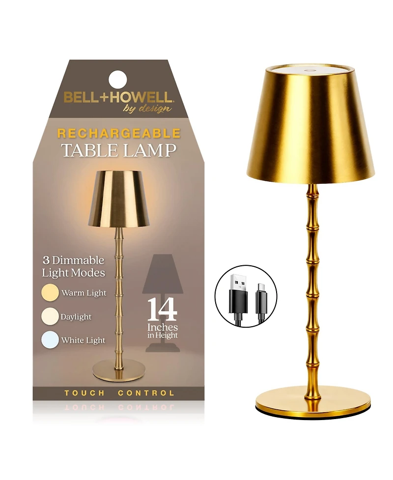 Bell + Howell Bamboo Rechargeable Touch Control Led Table Lamp Cordless Portable Dimmable Light