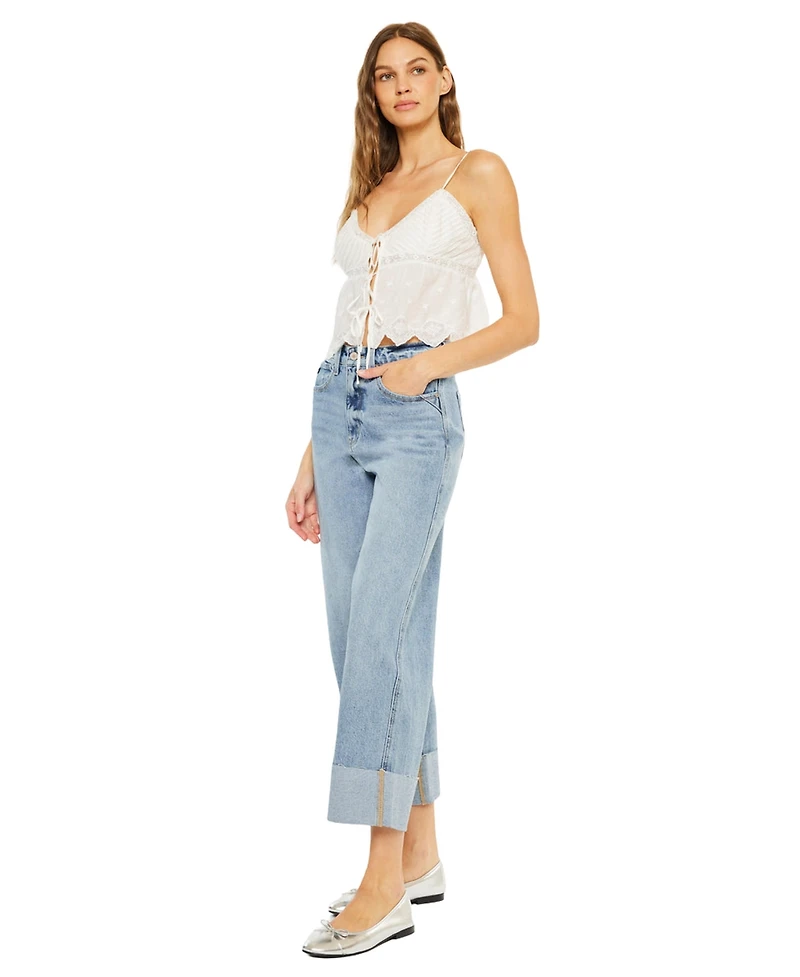 KanCan Women's Alfie 90's Cropped Wide Leg Jeans