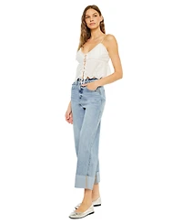 KanCan Women's Alfie 90's Cropped Wide Leg Jeans