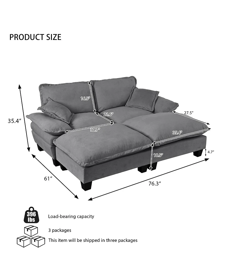 Streamdale Furniture Modular Cloud Sectional Sofa with 2 Ottomans and Pillows