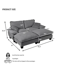 Streamdale Furniture Modular Cloud Sectional Sofa with 2 Ottomans and Pillows