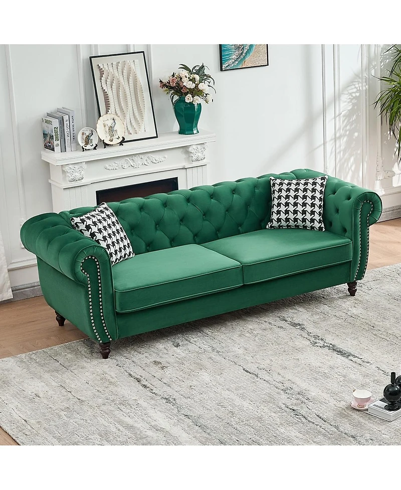 Streamdale Furniture Chesterfield 3+3 Seater Velvet Sofa with Roll Arms and Nailhead Trim