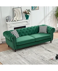 Streamdale Furniture Chesterfield 3+3 Seater Velvet Sofa with Roll Arms and Nailhead Trim