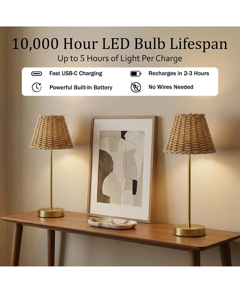 Bell + Howell Woven Shade Plain Stem Rechargeable Touch Control Led Dimmable Cordless Table Lamp