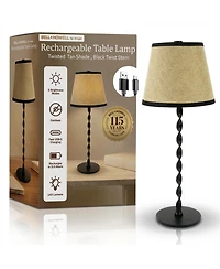 Bell + Howell Twist Stem Twisted Linen Shade Rechargeable Touch Control Led Dimmable Cordless Table Lamp
