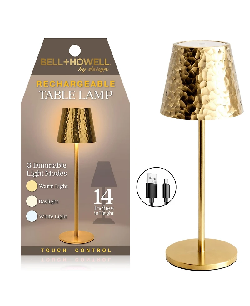 Bell + Howell Hammered Design Rechargeable Touch Control Led Table Lamp Cordless Portable Dimmable Light