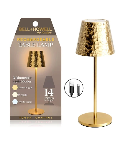 Bell + Howell Hammered Design Rechargeable Touch Control Led Table Lamp Cordless Portable Dimmable Light