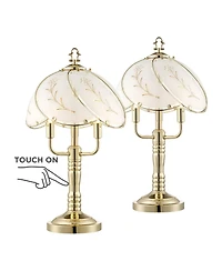 Regency Hill Flower 19 1/2" High Small Traditional Accent Table Lamps Set of 2 Touch On-Off 3-Brass Finish Living Room