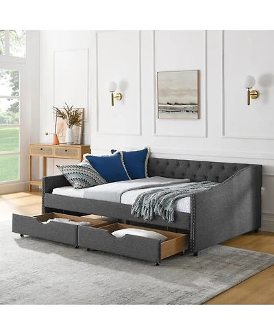 Streamdale Furniture Upholstered Full Size Daybed with Drawers and Tufted Back