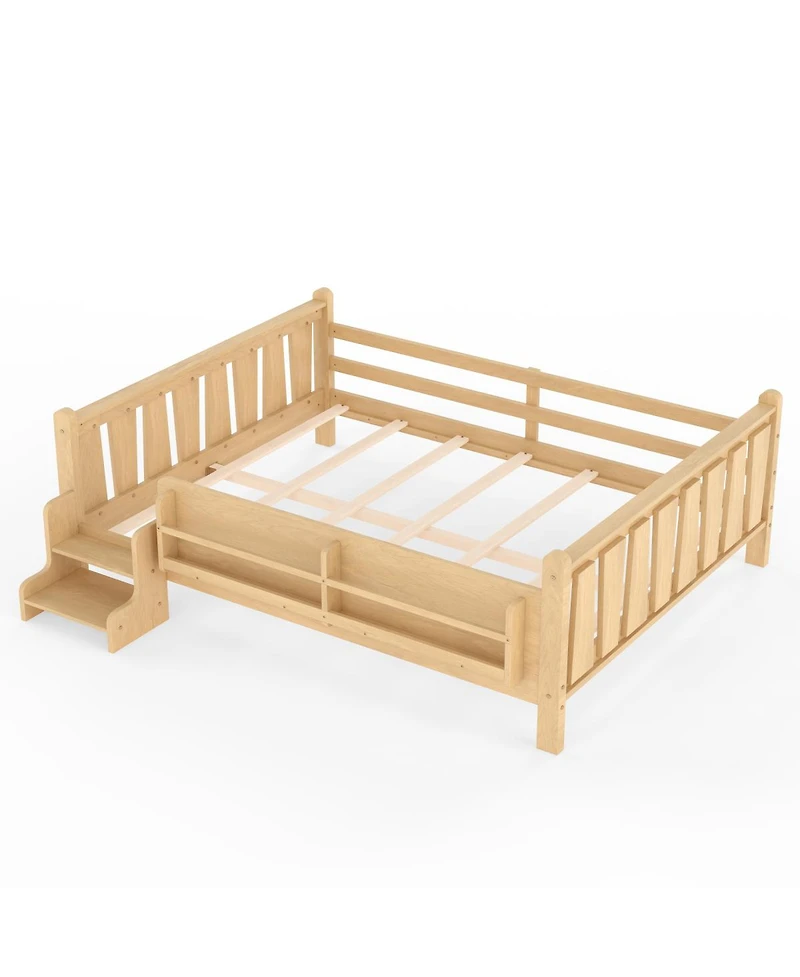 Streamdale Furniture Solid Wood Floor Bed with Storage Bookcases and Stairs