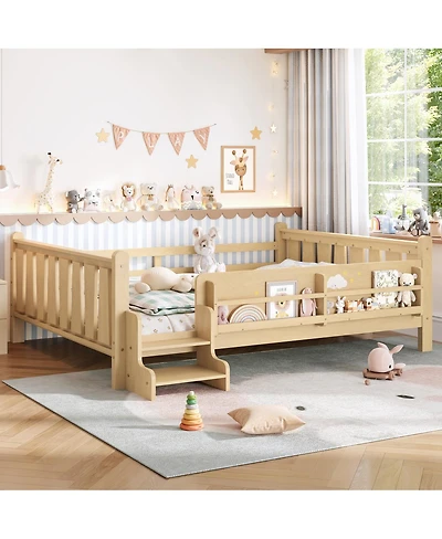 Streamdale Furniture Solid Wood Floor Bed with Storage Bookcases and Stairs