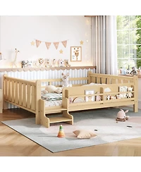 Streamdale Furniture Solid Wood Floor Bed with Storage Bookcases and Stairs