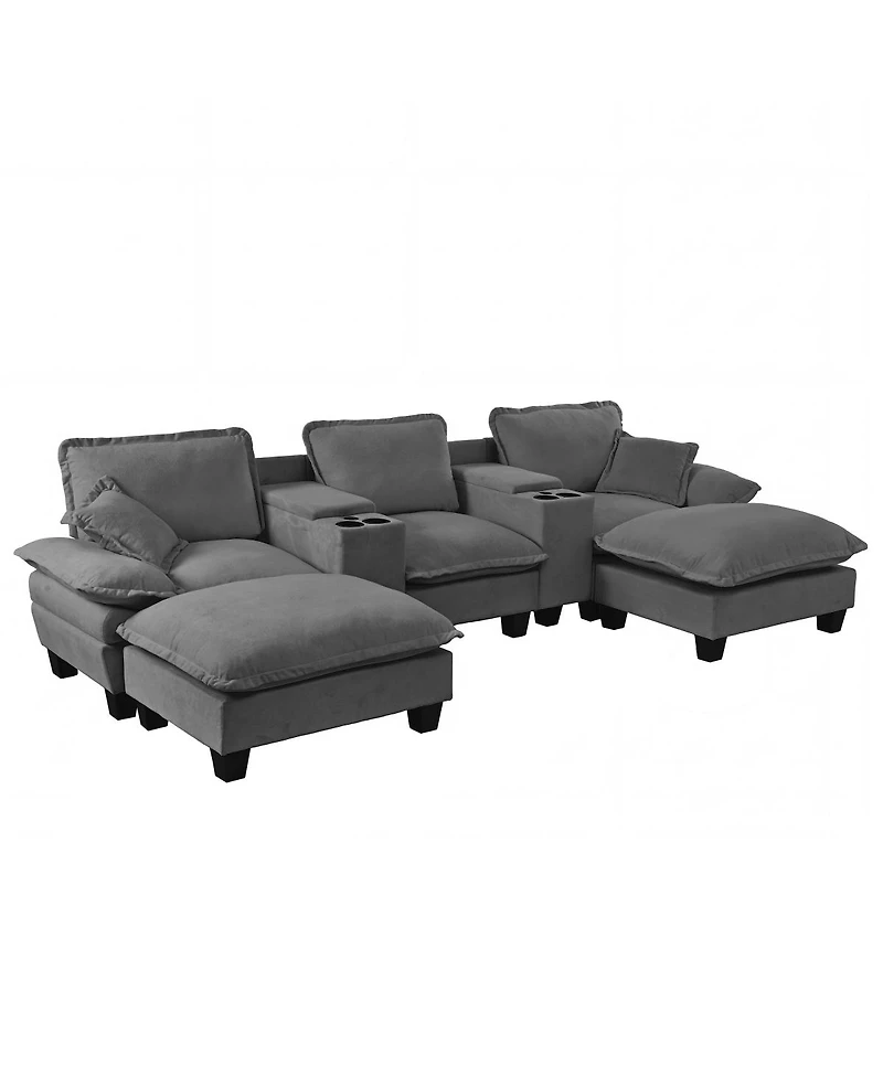 Streamdale Furniture Modular U-Shape Cloud Couch with Storage, Usb, 2 Ottomans and 2 Pillows