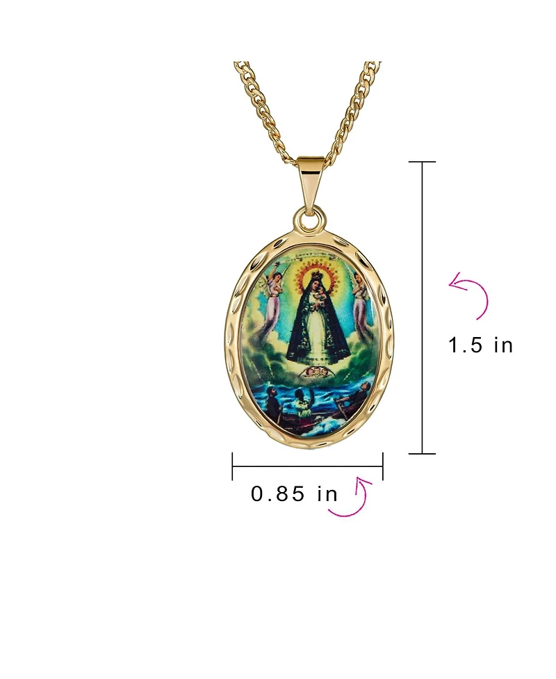 Bling Jewelry Religious Medal Oval Medallion Mother Virgin Mary Color Photo Pendant Necklace Gold Plated
