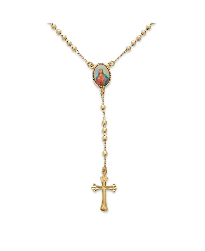 Bling Jewelry Religious Prayer Rosario Beads Scared Heart of Jesus Cross Rosary Beads Necklace 18K Gold Plated