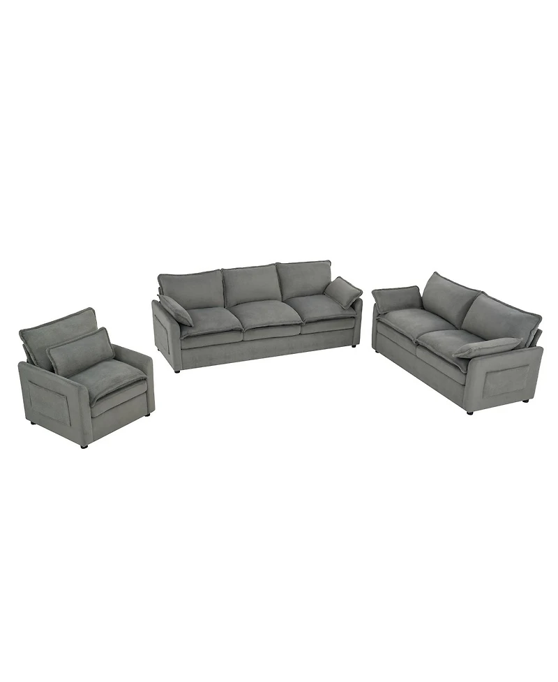 Streamdale Furniture Modern Plush Upholstered Sofa Set with Storage Pockets