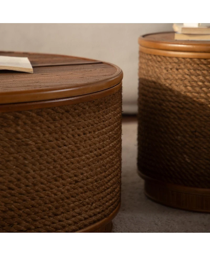 Streamdale Furniture Round Rattan Coffee Table with Lift-Off Lid Storage