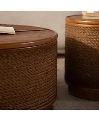 Streamdale Furniture Round Rattan Coffee Table with Lift-Off Lid Storage