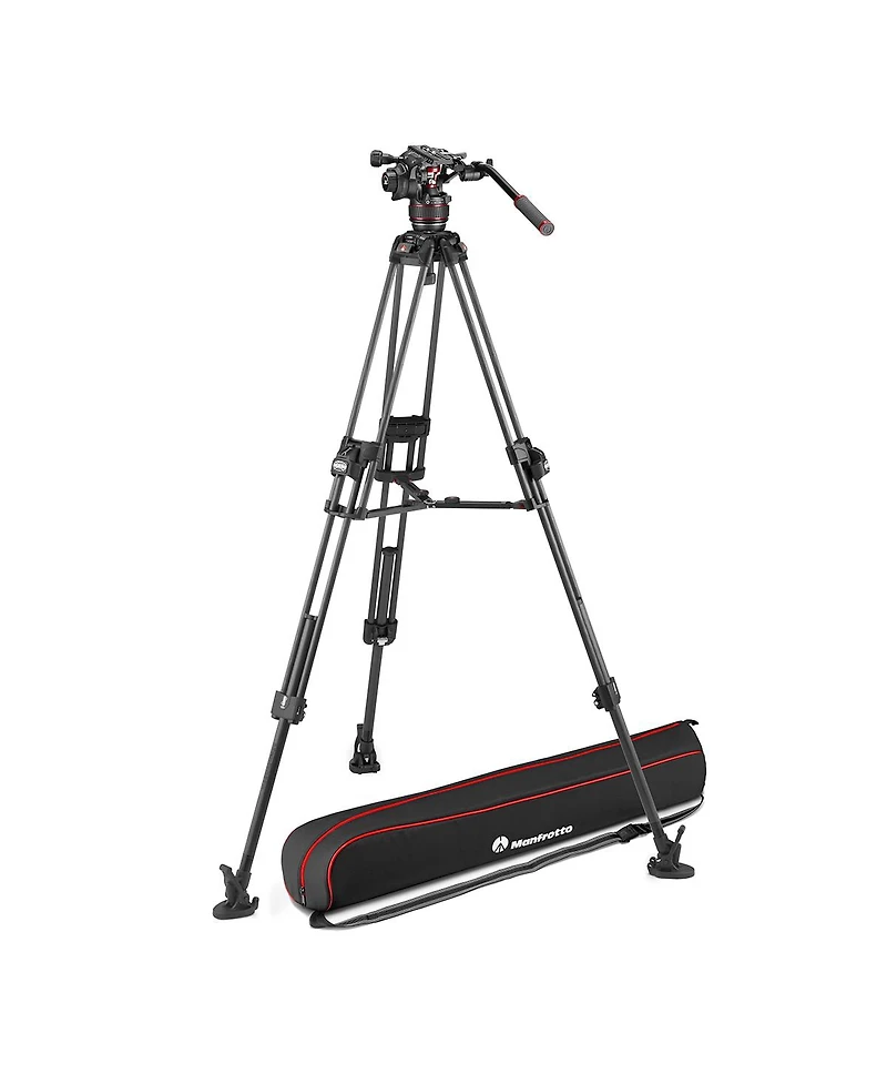 Manfrotto Nitrotech 608 Series Fluid Video Head with 645 Fast Twin Leg Carbon Fiber Tripod and Mid-Level Spreader