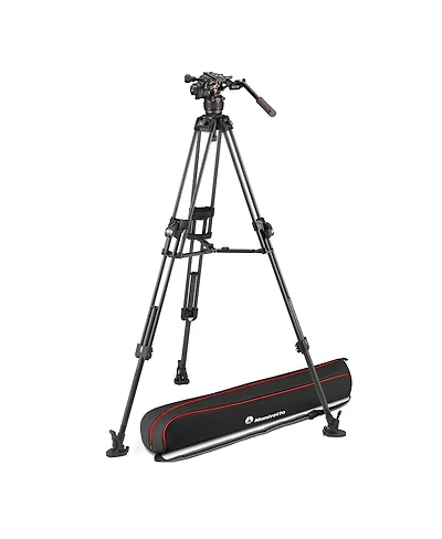 Manfrotto Nitrotech 608 Series Fluid Video Head with 645 Fast Twin Leg Carbon Fiber Tripod and Mid-Level Spreader