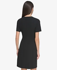 Dkny Petite Jewel Neck Asymmetric Pleated Skirt Dress