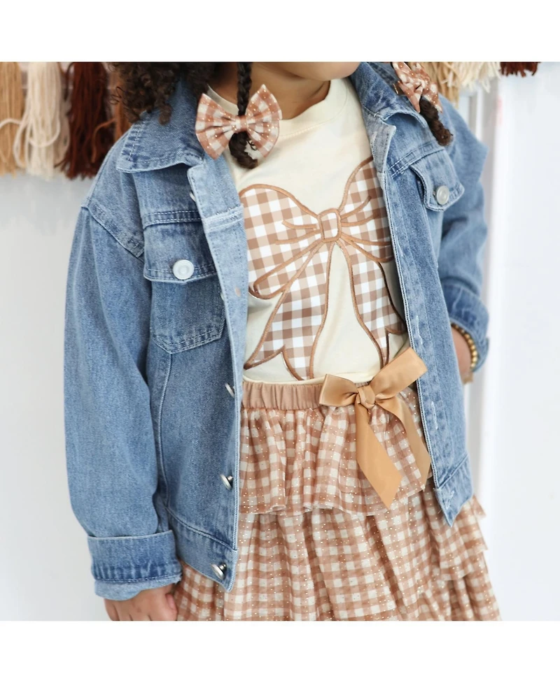 Sweet Wink Toddler Girls Gingham Bow Patch Denim Jacket