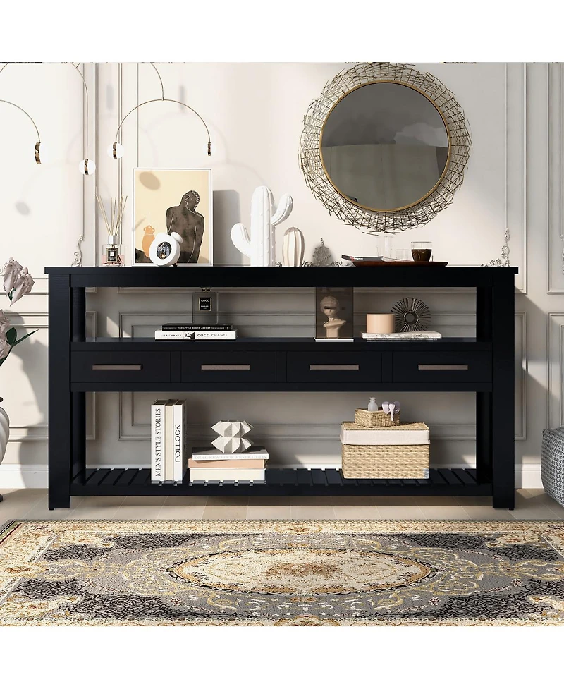 Streamdale Furniture 61.5'' Large 4-Drawer Console Table with 3-Tier Open Shelves