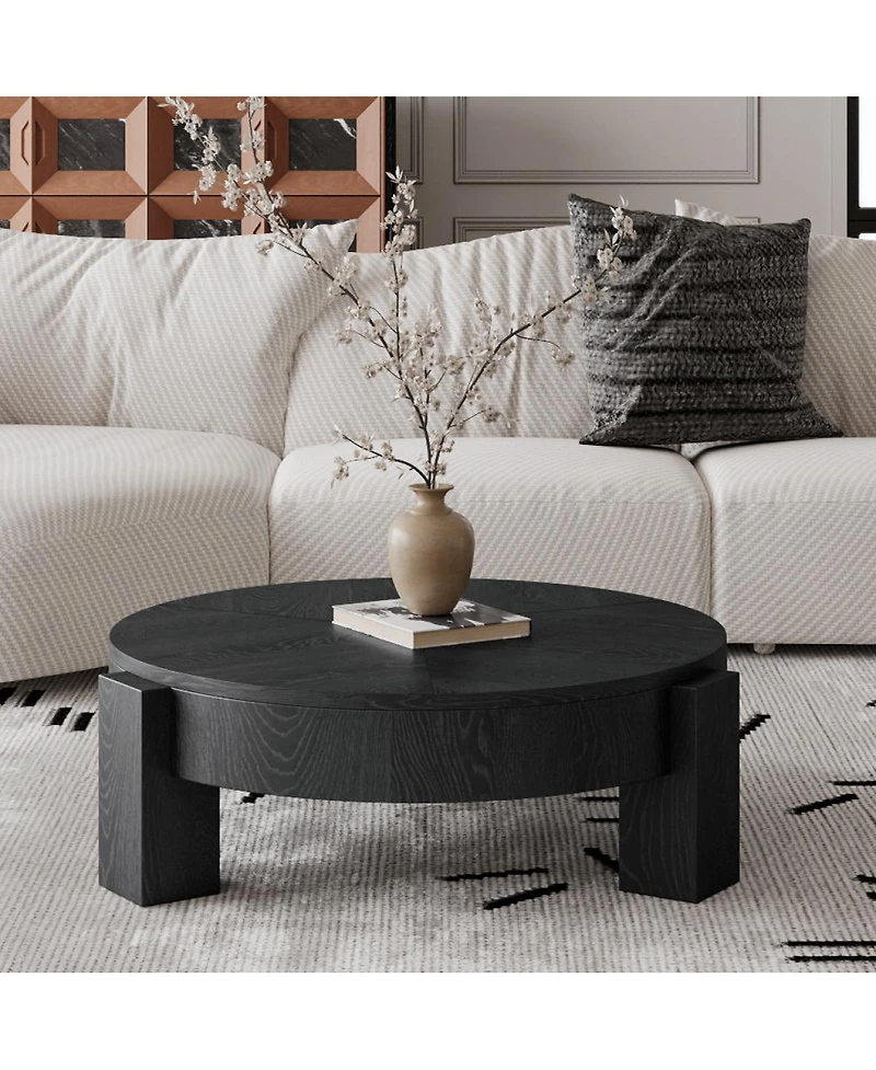 Streamdale Furniture 33'' Round Coffee Table with Hidden Storage, Wabi-Sabi Wood Accent Table