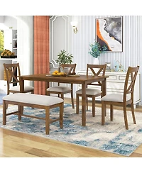 Streamdale Furniture 6 Piece Rectangular Dining Table Set with 4 Fabric Chairs and Bench