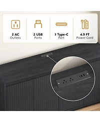 Streamdale Furniture 4-Door Wood Sideboard Buffet Cabinet with Power Outlet and Wavy Texture