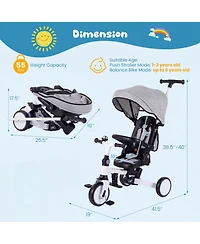 Slickblue Toddler Tricycle 8-in-1 with Push Handle and Canopy