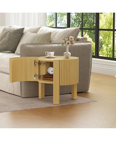 Streamdale Furniture Round Fluted Side Table with Storage, Solid Wood, 19.6