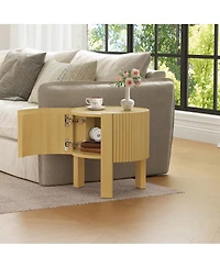 Streamdale Furniture Round Fluted Side Table with Storage, Solid Wood, 19.6